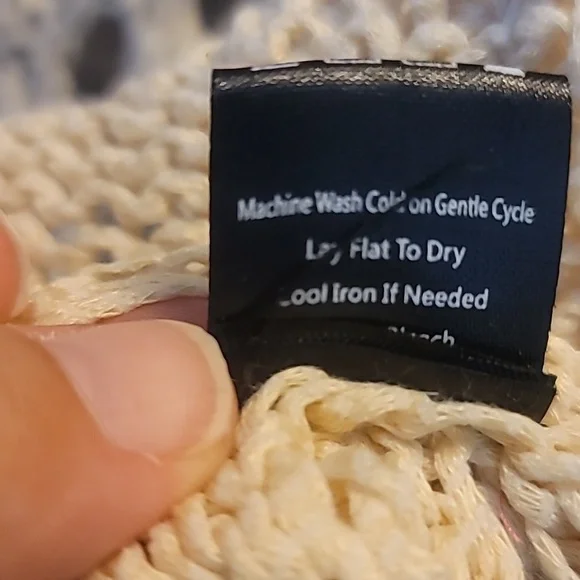 POL Women's Top Large Cream Crochet Mesh Knit Boat Neck Bell Sleeve Sweater - Picture 7 of 9